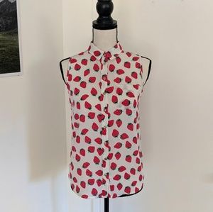 Strawberry fruit print button up tank top SM